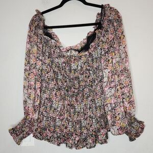 1. State Smocked Puff Sleeves Floral Off Shoulder Blouse Size 3X.‎